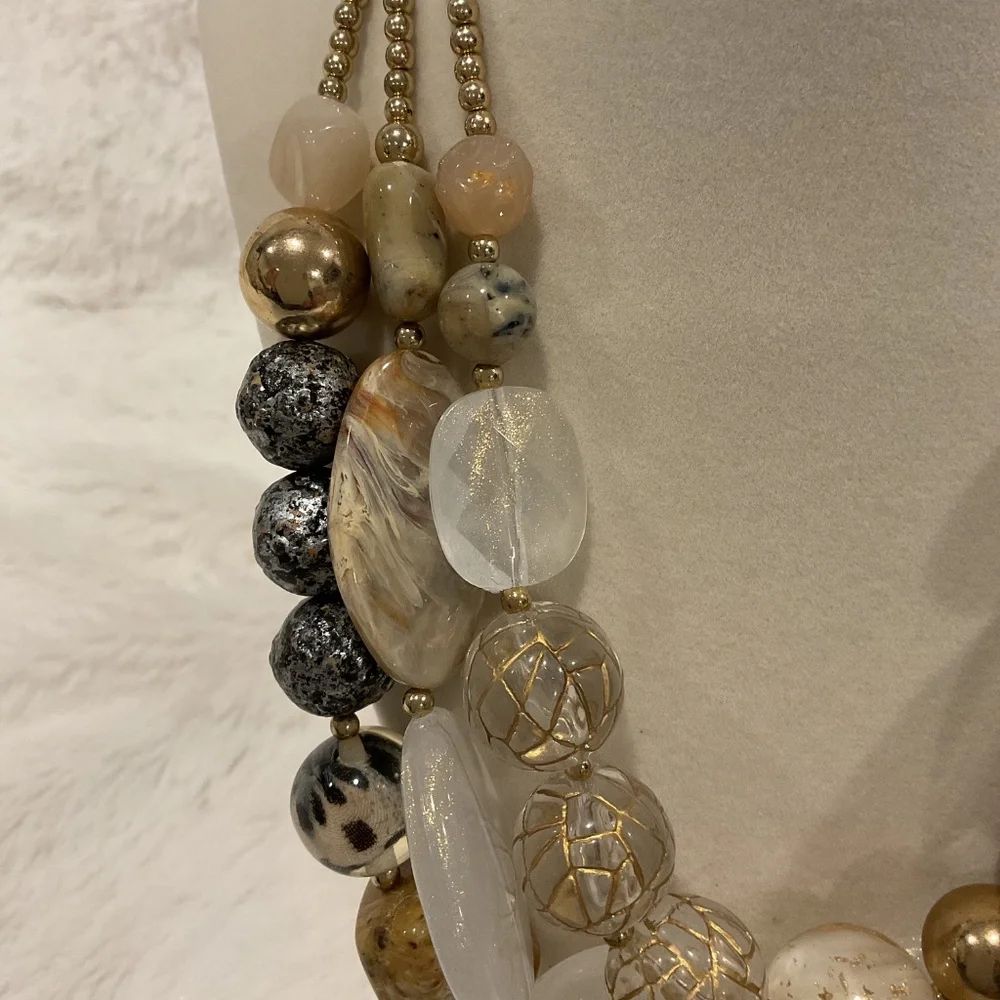 Chico’s Chunky Multi Strand Gold Tone Beaded Necklace - Picture 4 of 5